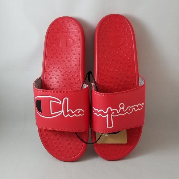 NEW Men's Sz 12 Split Script Super Slides Red - Picture 6 of 9